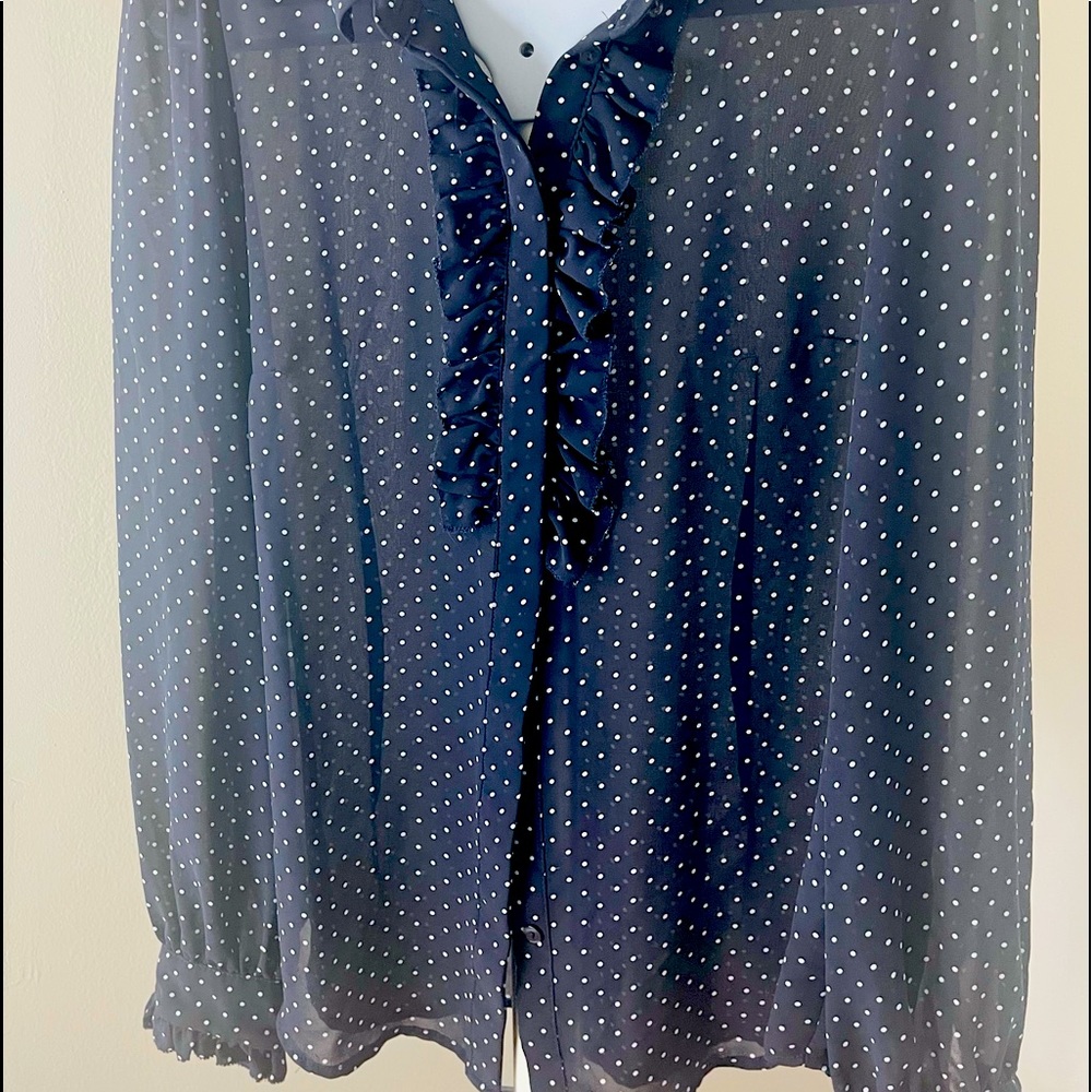 H&M women blouse blue with small white dots size 8